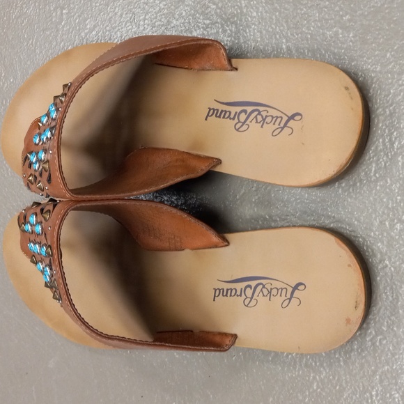 Lucky Brand Brown, Turquoise, and Tan Beaded Thong Sandals - Picture 8 of 11